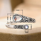 Adjustable aged-look ring with two moonstones