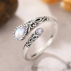 Adjustable aged-look ring with two moonstones