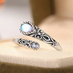Adjustable aged-look ring with two moonstones