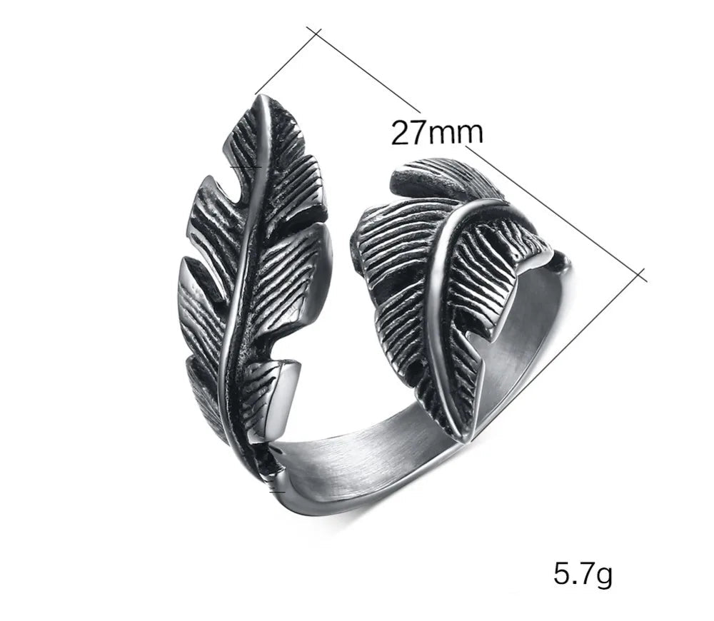 Bague ajustable plume argentée