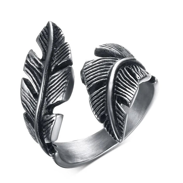 Bague ajustable plume argentée