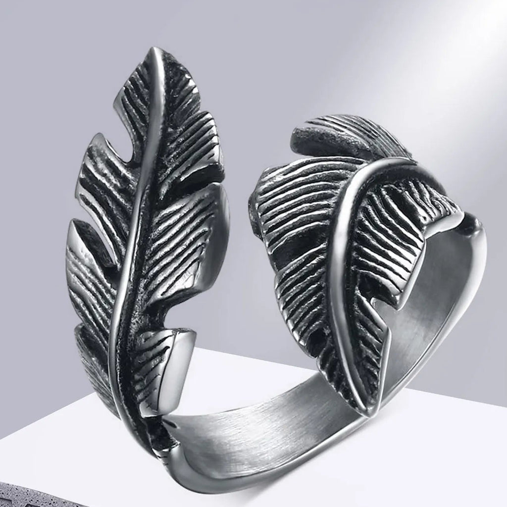 Bague ajustable plume argentée