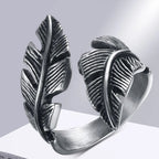 Bague ajustable plume argentée
