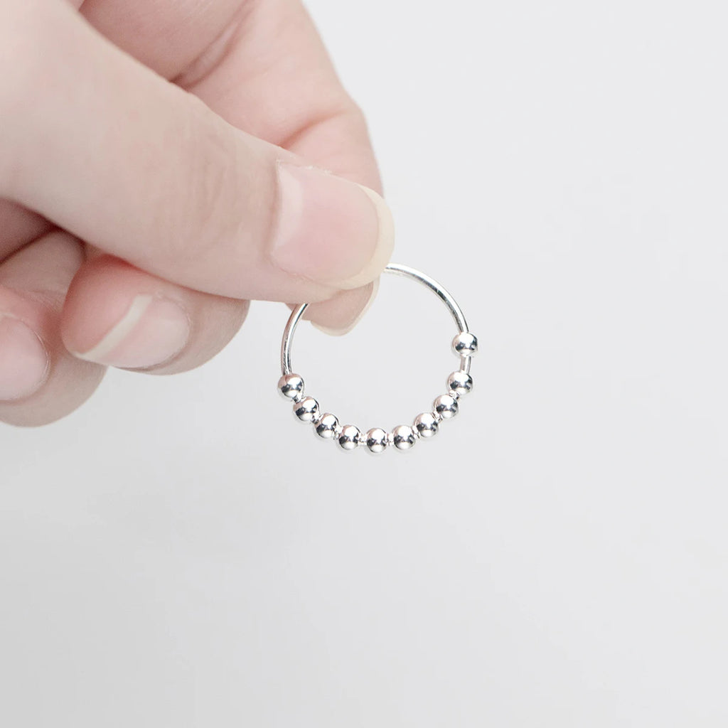 Bague Anneau Anti-Stress et Perles Tournantes Homme ou Femme argent