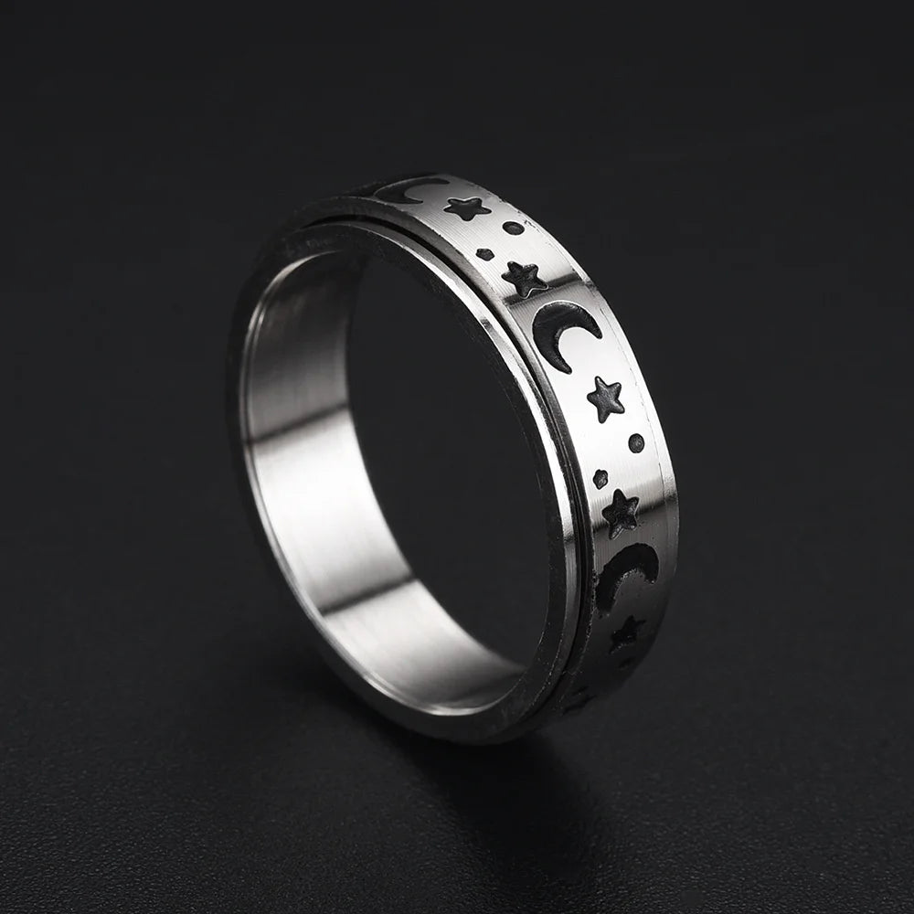 Ring Anti-Stress drehbar Sterne und Monde Silber