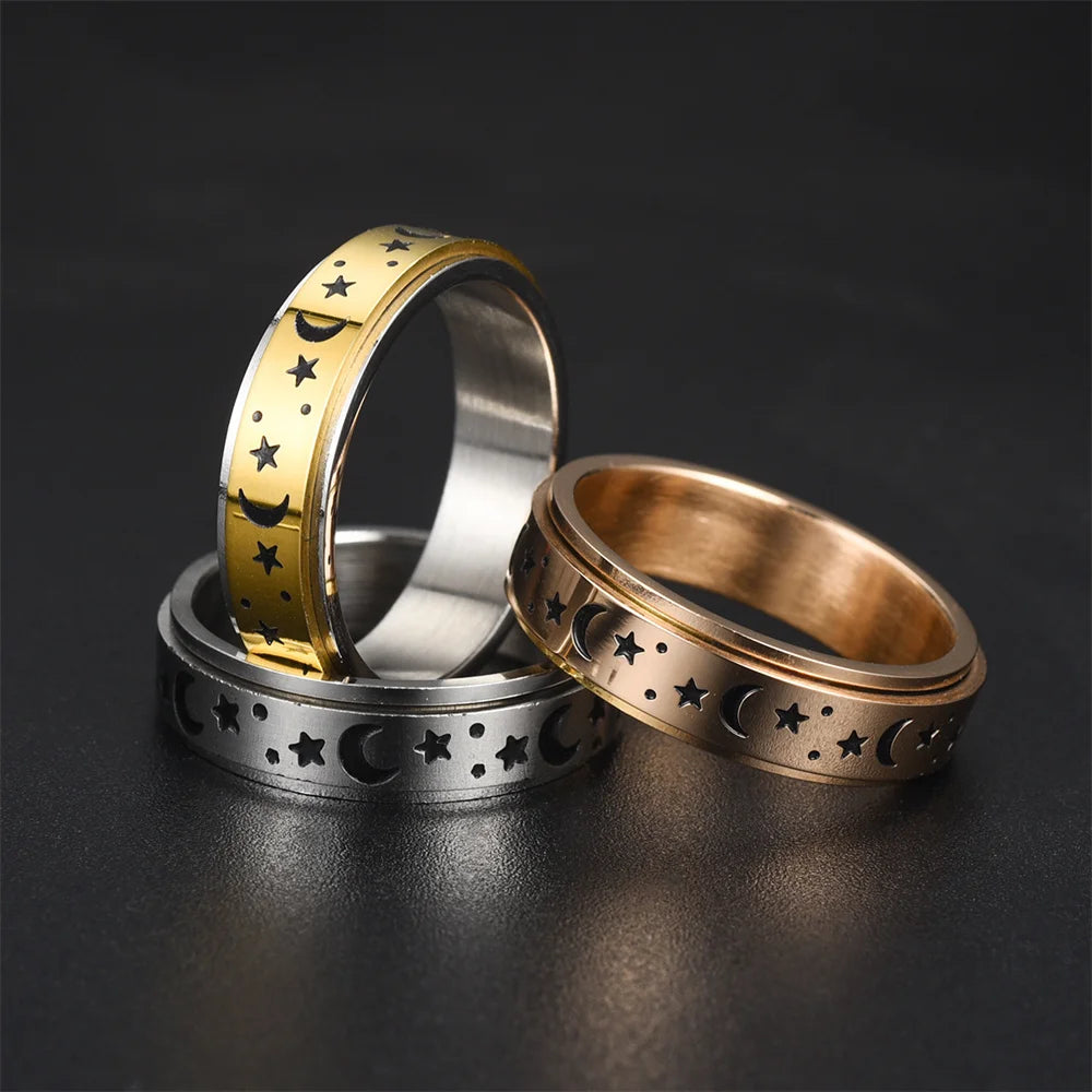Ring Anti-Stress drehbar Sterne und Monde Roségold