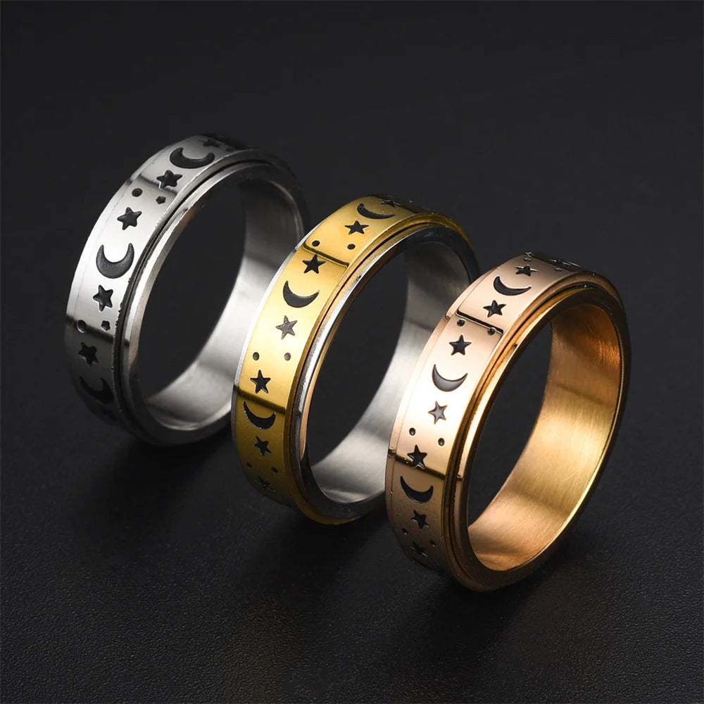 Ring Anti-Stress drehbar Sterne und Monde Gold