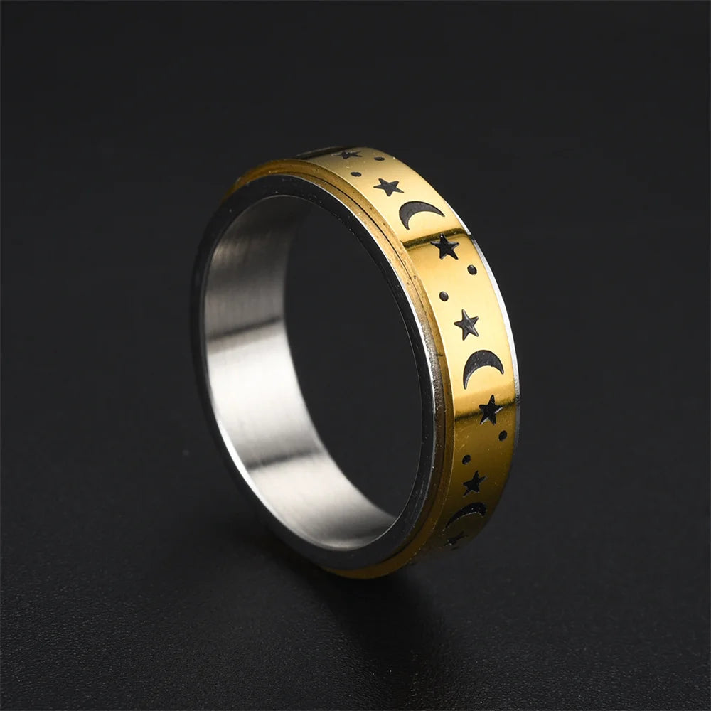 Ring Anti-Stress drehbar Sterne und Monde Gold
