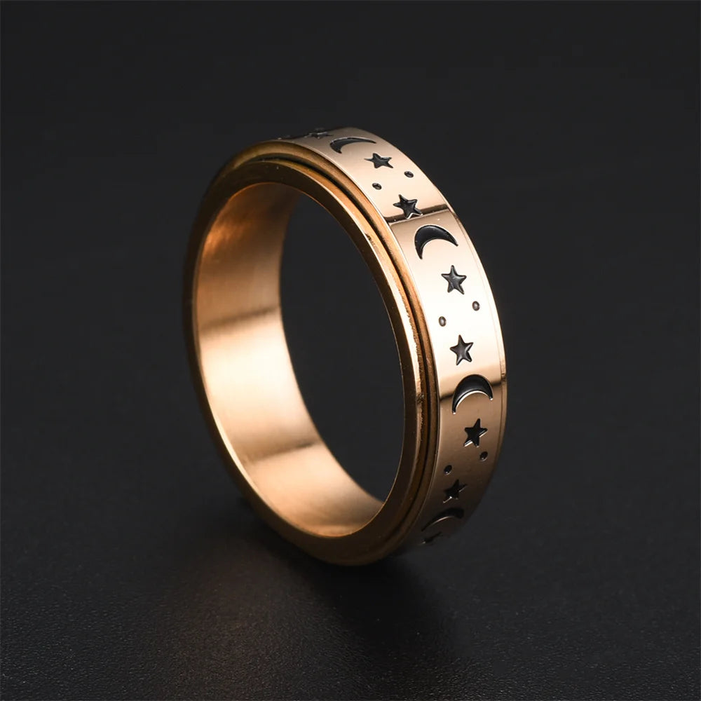 Ring Anti-Stress drehbar Sterne und Monde Roségold