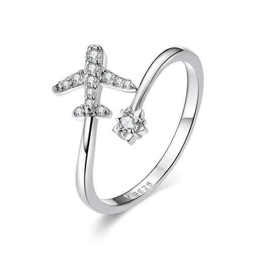 Echter Silberflugzeug-Ring für Damen in Silber