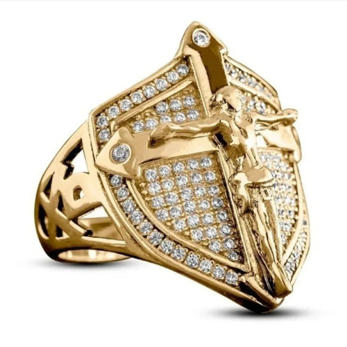 Bague Anneau Jésus Chrétien avec Strass