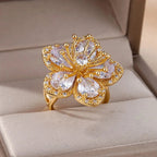 Ring Blumenring 5 Blütenblätter aus weißem Zirkon