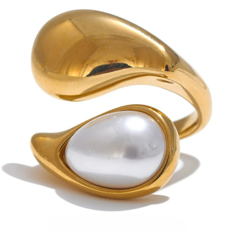 Ring Tropfenform Weiße Perle Gold