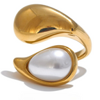 Ring Tropfenform Weiße Perle Gold