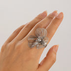 Anello Fascia Grande Fiore Delicato argento