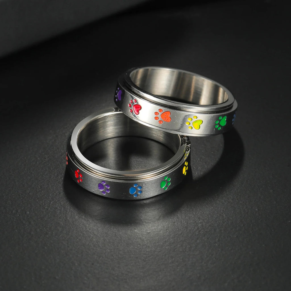 Bague Anneau avec Coeurs ou Pattes Anti-Stress Tournant coeur