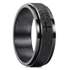 Bague anti-stress rotative avec croix chrétienne noir