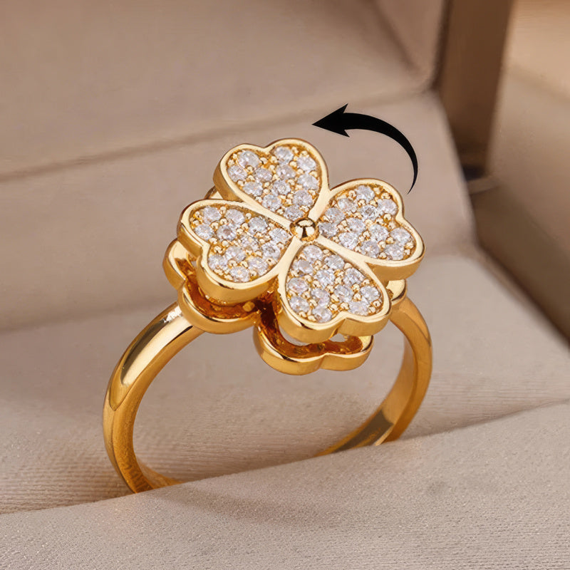 Bague Anti-Stress Tournant Trèfle à 4 Feuilles