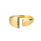 Bague large personnalisée avec initiale arc-en-ciel i