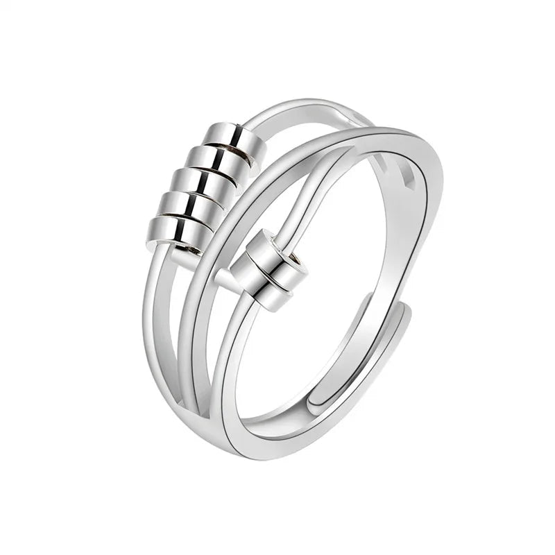 Ring mit drehbaren Perlen gegen Angst für Damen Silber