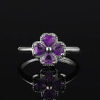 Bague avec Trèfle à 4 Feuilles en Pierre d'Améthyste