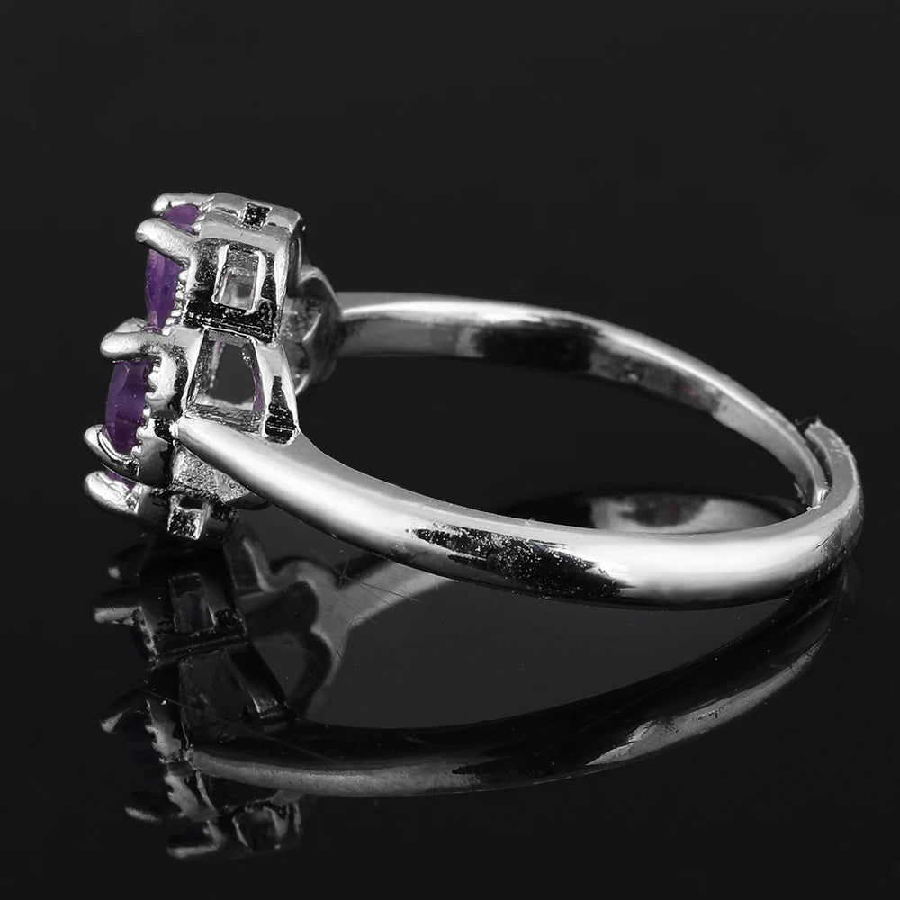 Bague avec Trèfle à 4 Feuilles en Pierre d'Améthyste