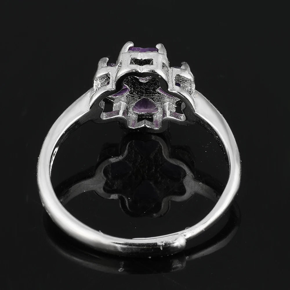Bague avec Trèfle à 4 Feuilles en Pierre d'Améthyste