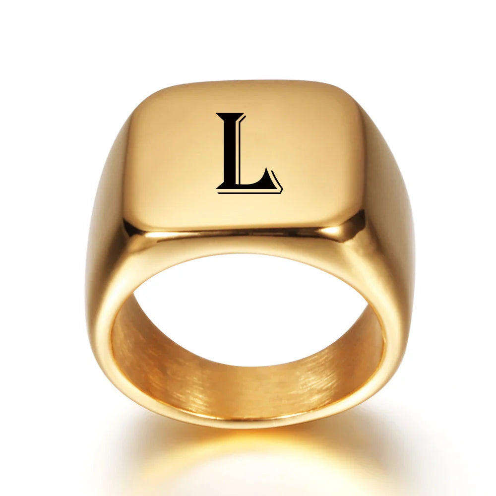 Bague large homme personnalisée avec initiale l