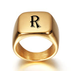 Bague large homme personnalisée avec initiale r