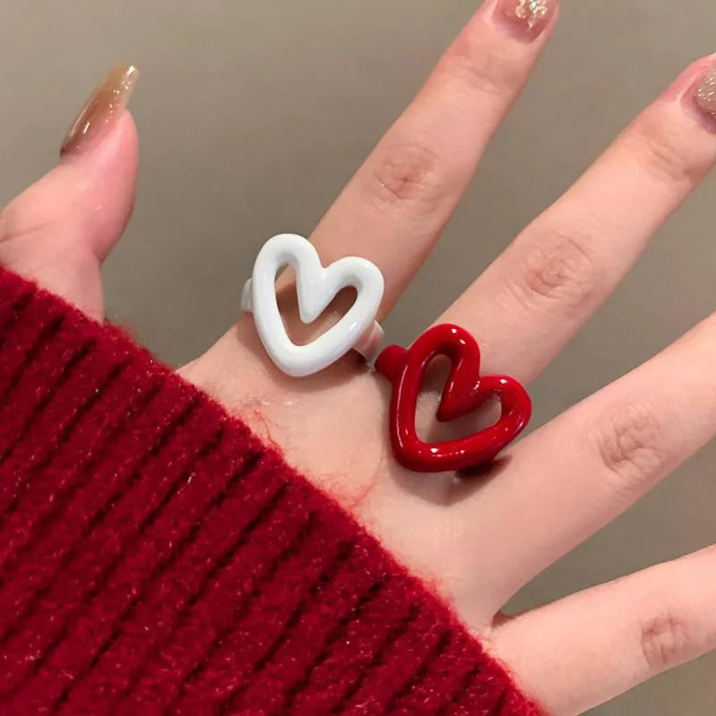 White enamel heart ring