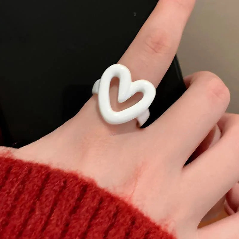 White enamel heart ring