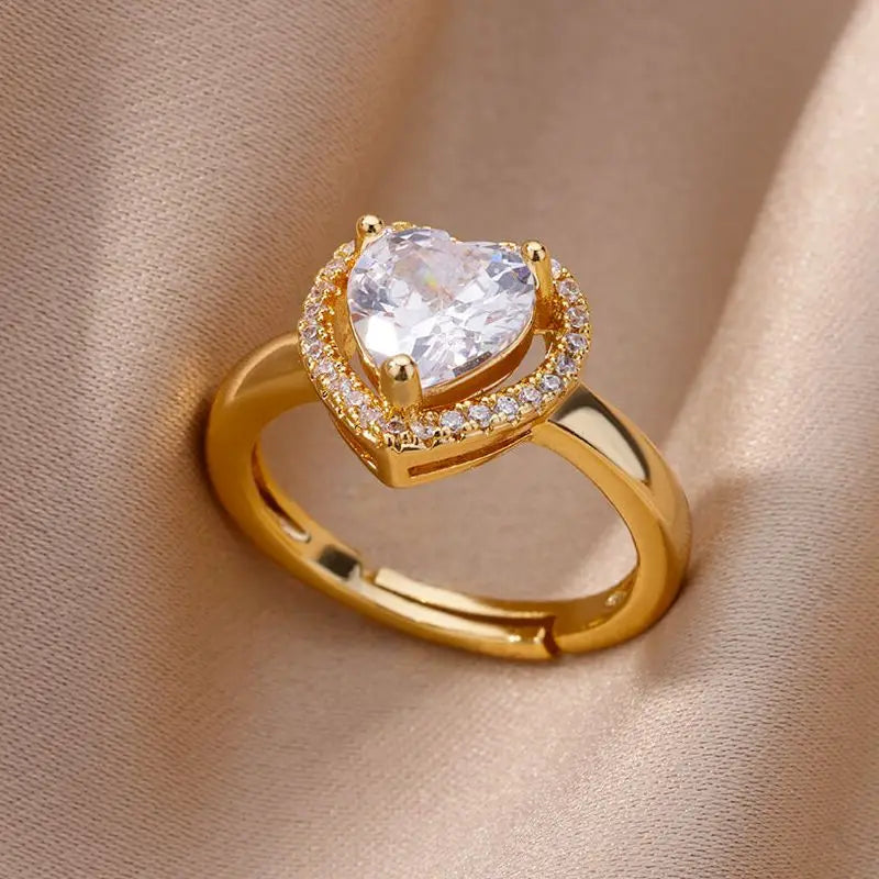 Bague coeur scintillant or