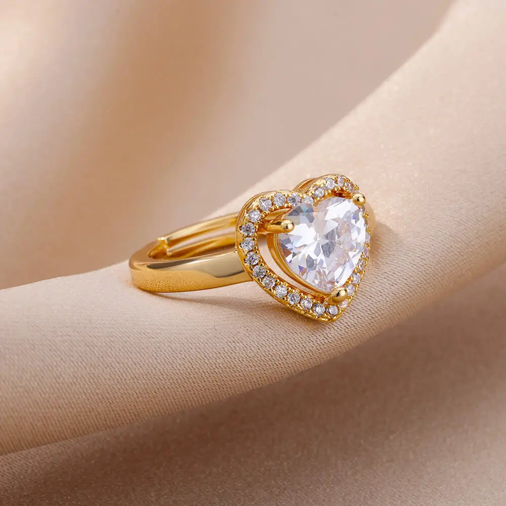 Bague coeur scintillant or