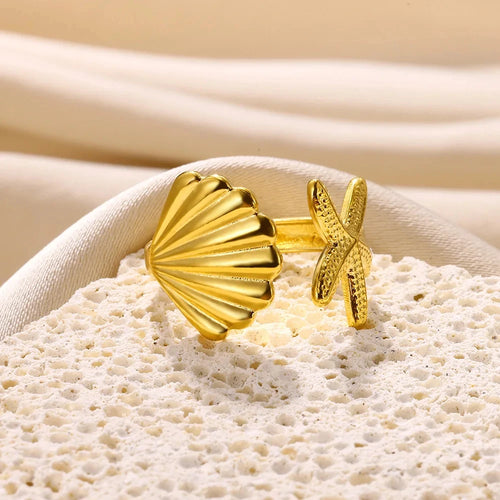 Bague coquillage et étoile de mer