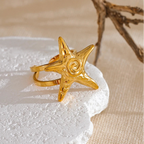 Gold-tone starfish shell ring for women