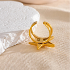 Gold-tone starfish shell ring for women