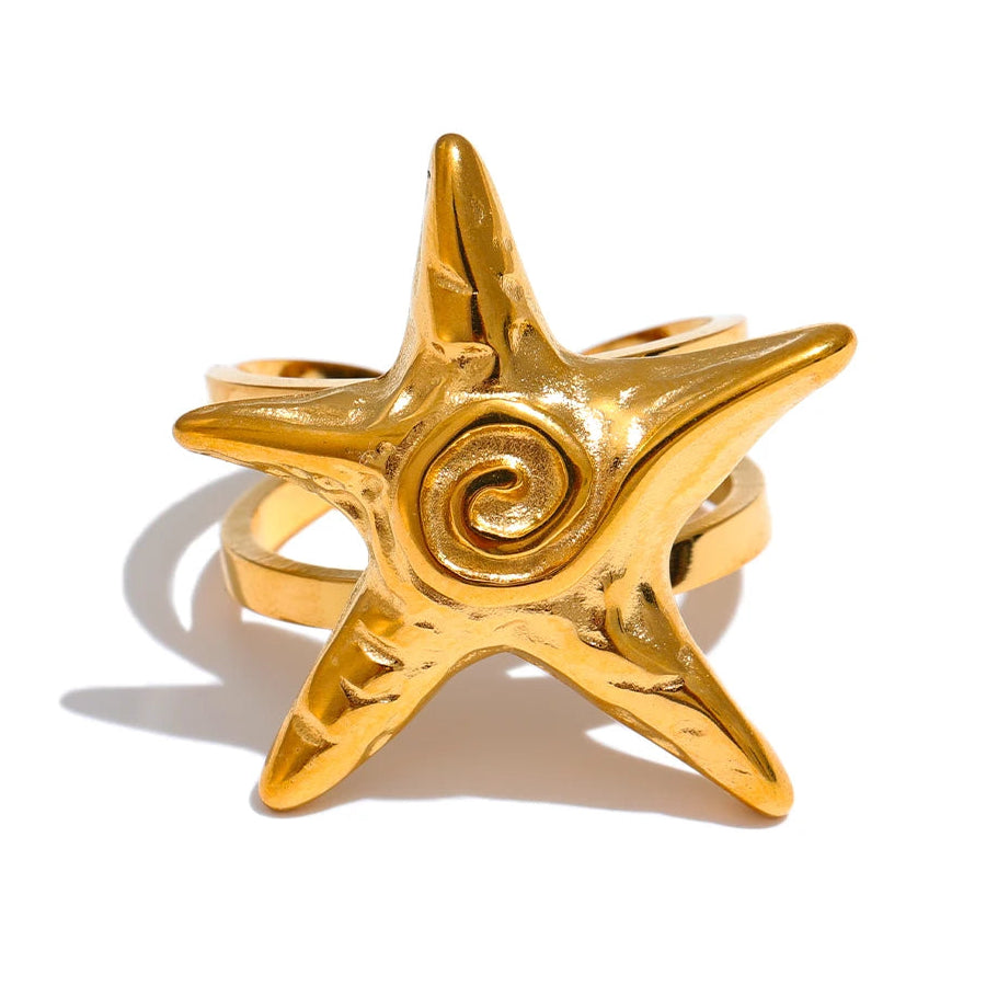 Gold-tone starfish shell ring for women