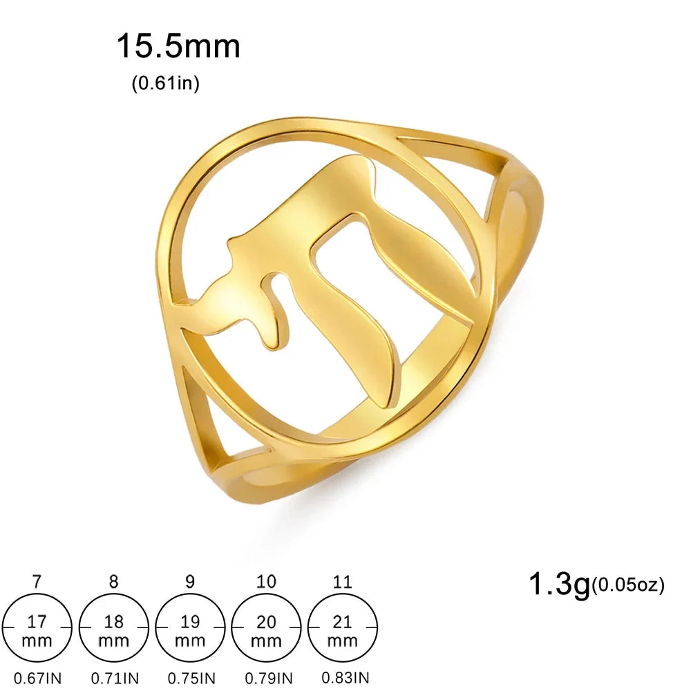Anillo hueco con el símbolo de vida judía Chai