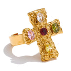 Bague croix aux pierres multicolores multicolore