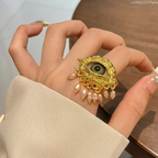 Bague de Protection avec Oeil Bleu et Perles or