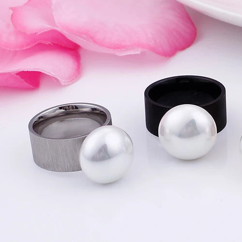 Retro-Stil Ring mit schwarzer weißer Perle