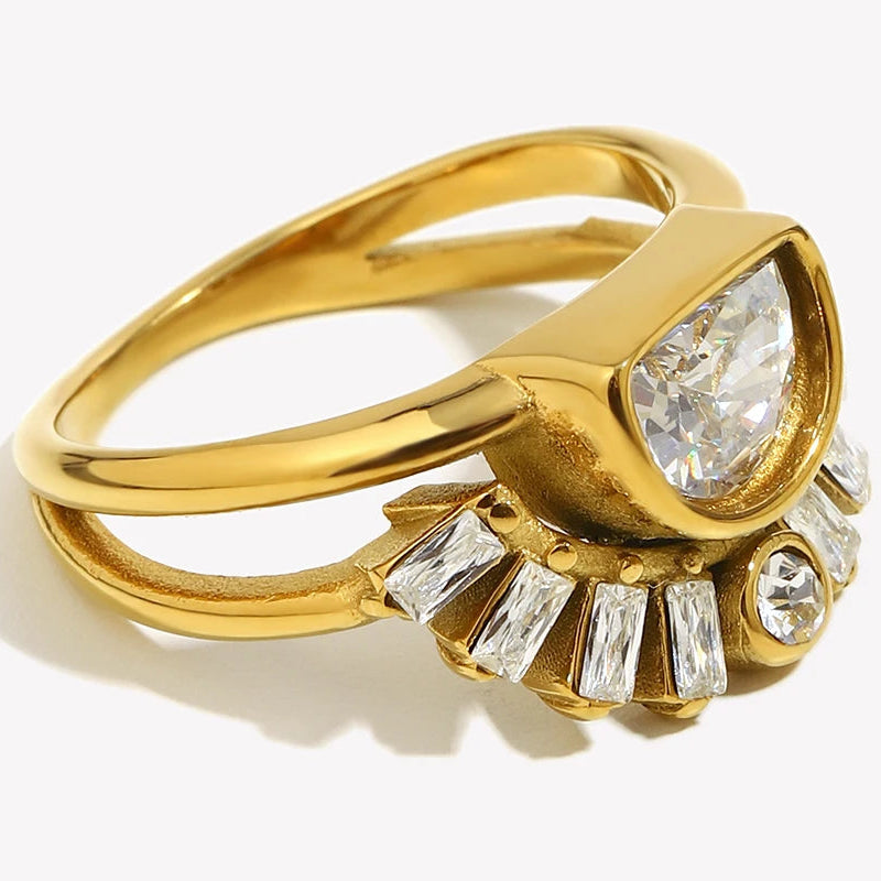 Bague demi-cercle soleil doré