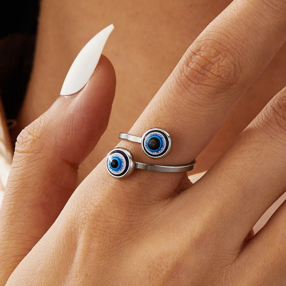 Eleganter türkischer Ring gegen den bösen Blick Silber