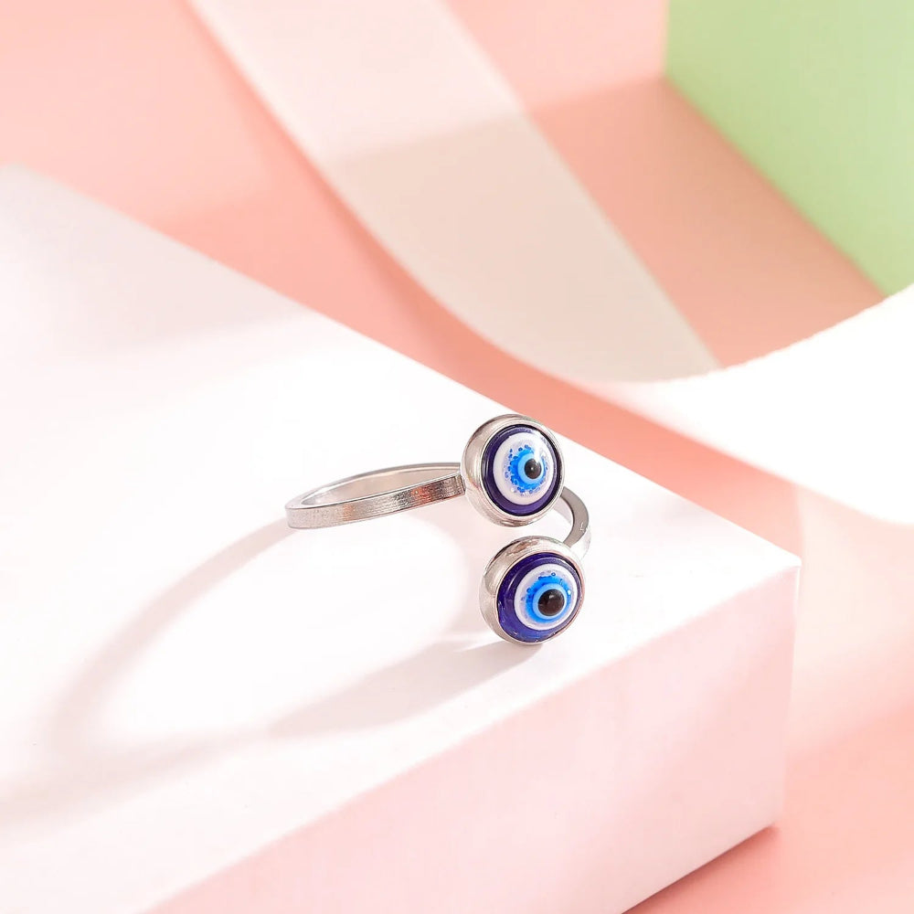 Eleganter türkischer Ring gegen den bösen Blick Silber