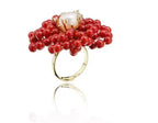 Anello a Forma di Fiore di Corallo e Perle