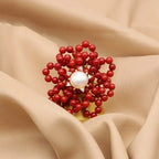 Anello a Forma di Fiore di Corallo e Perle
