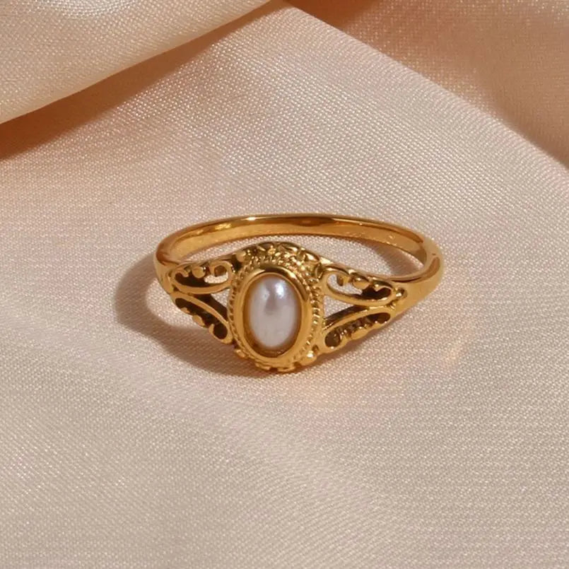 Vintage-Stil Damenring mit Perle