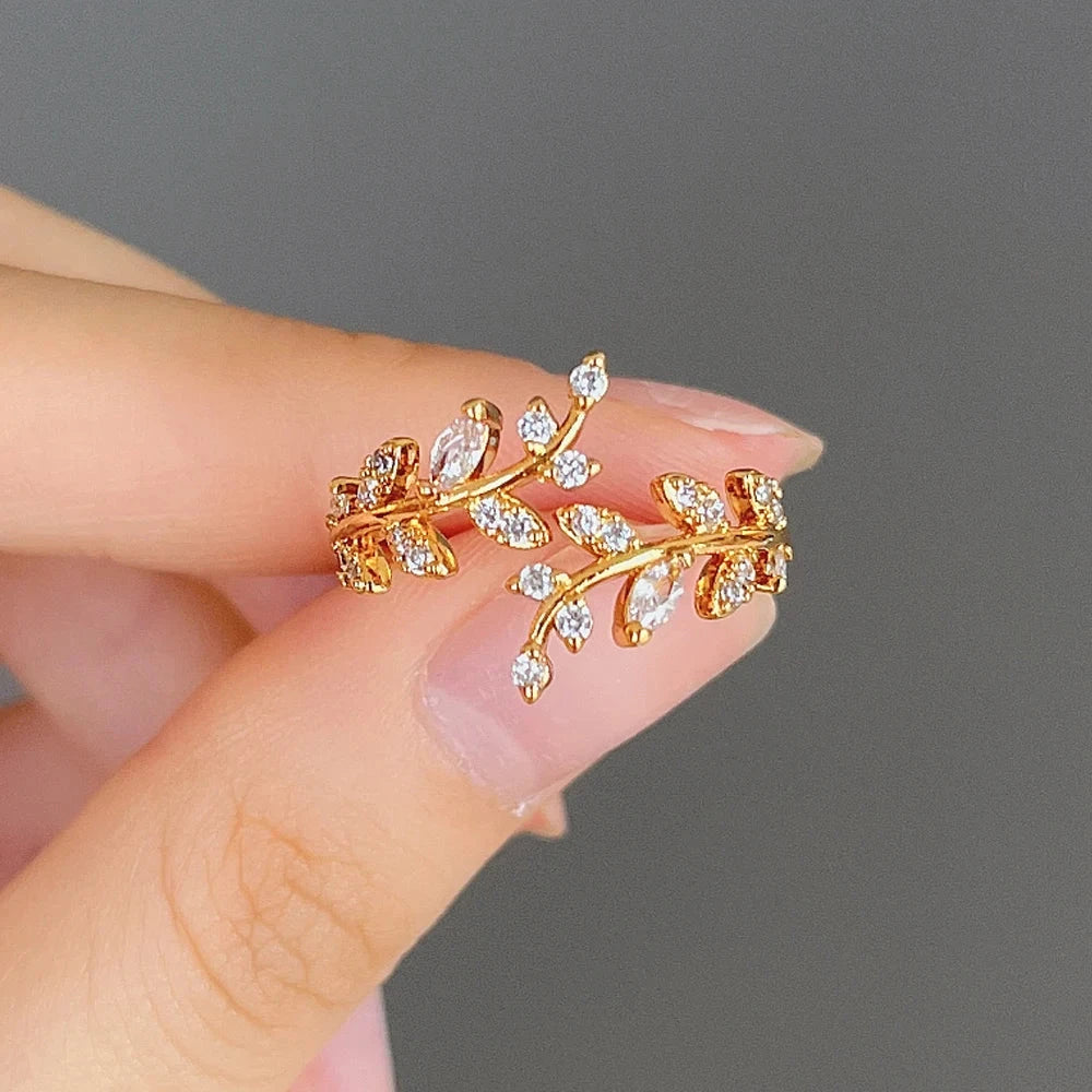 Bague Feuille de Laurier en Zircon Automnale or