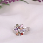 Bague fleur avec cristaux multicolores