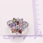 Bague fleur avec cristaux multicolores